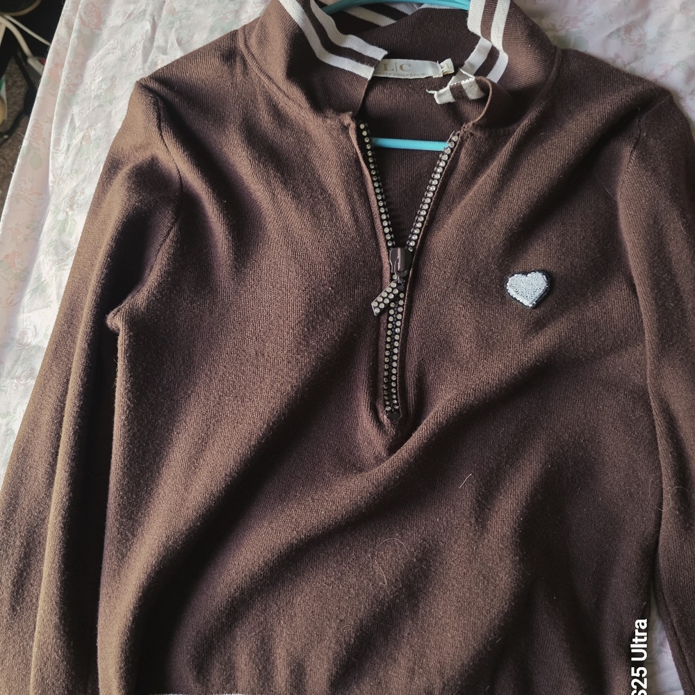 LC Trendz Brown and White Zippered Polo Sweatshirt